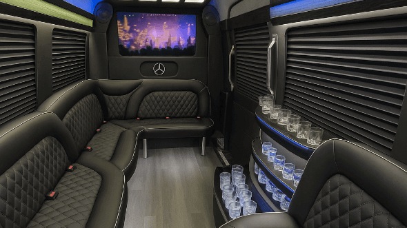 Interior of Auburn Party Bus Company's 14 Passenger Sprinter Limousine in Auburn